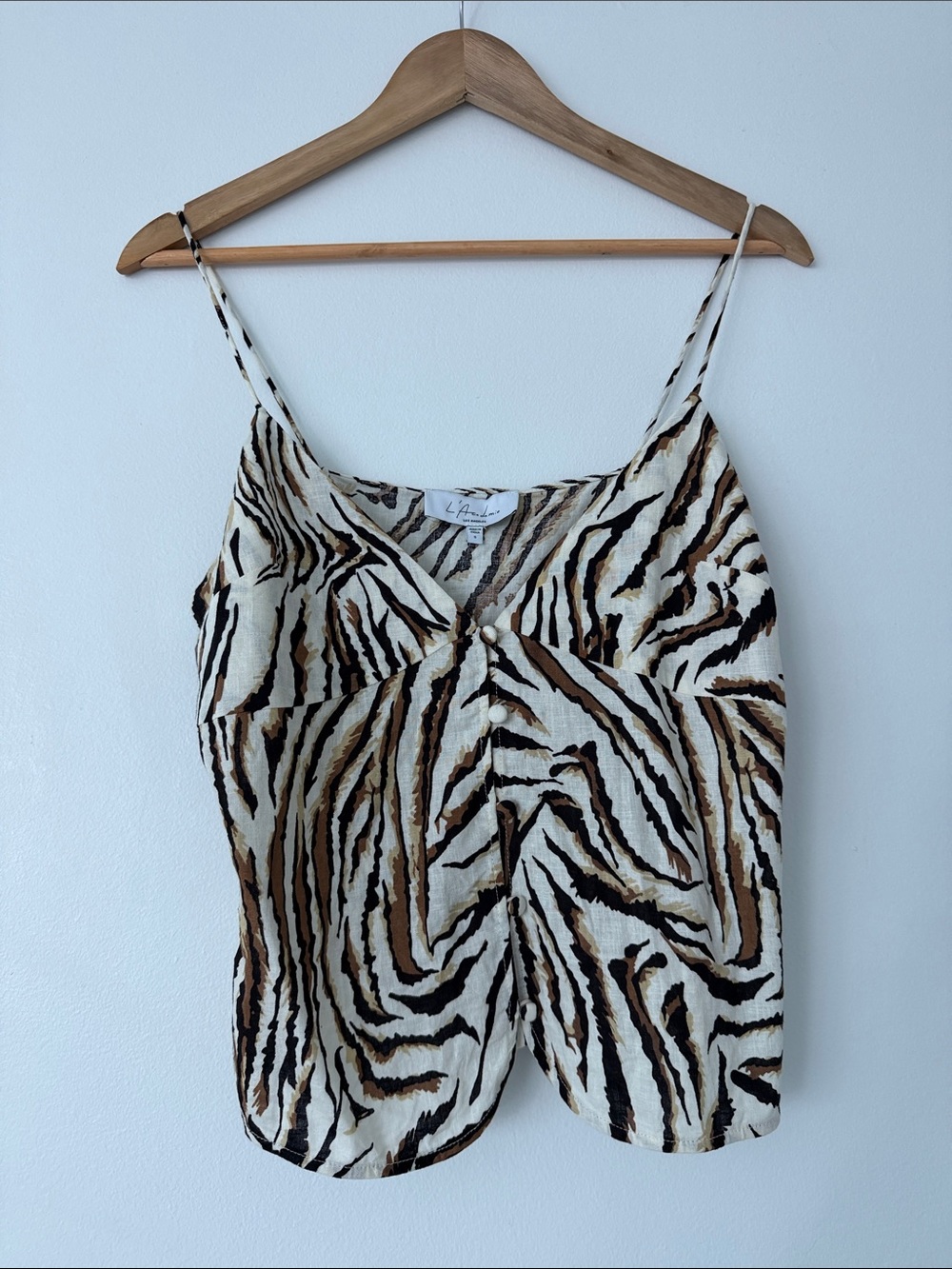 L'Academie Cream, Brown & Black Zebra-Print Silk Cami